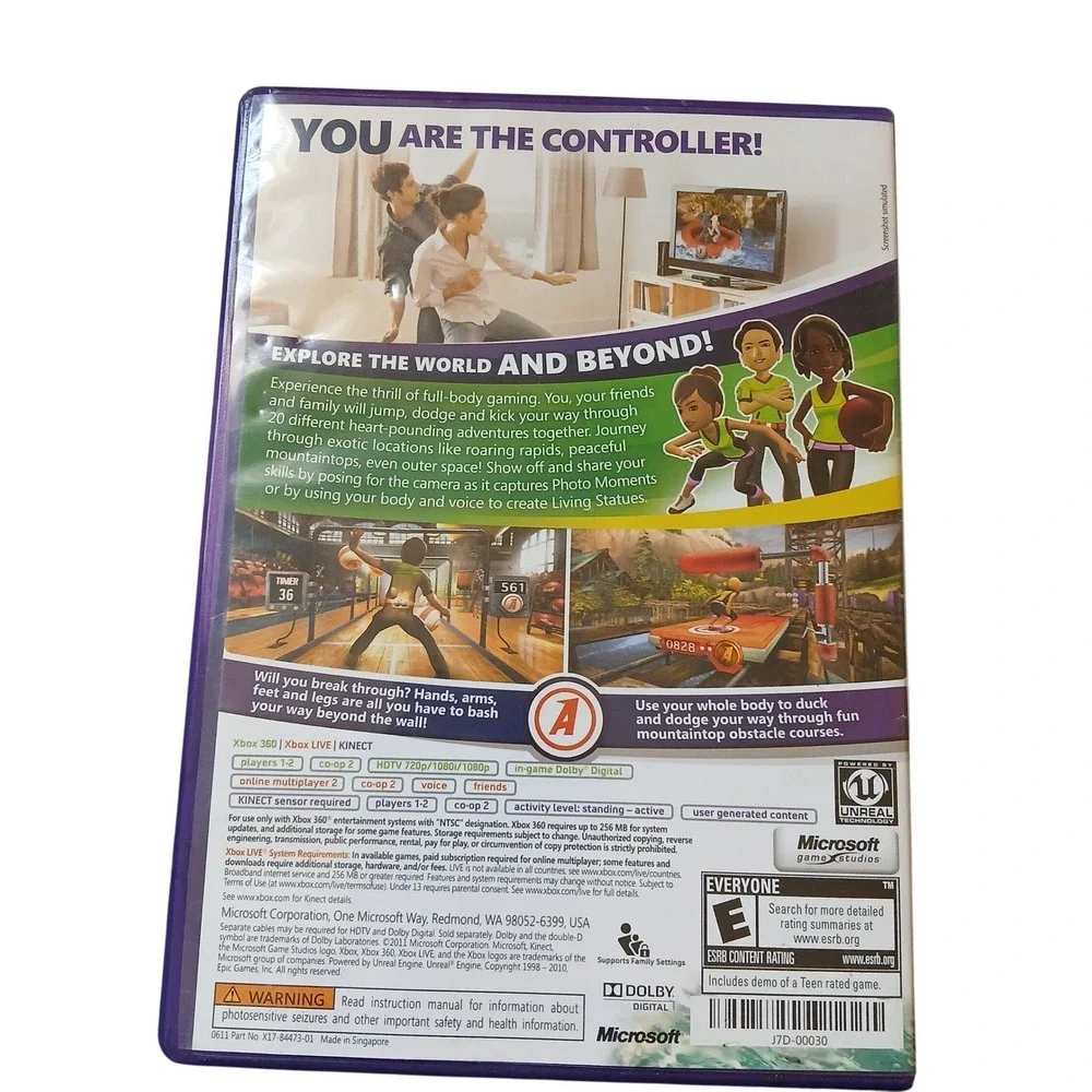 Microsoft Kinect Adventures Video Game Xbox 360 One Size‎ Purple Kinect Required